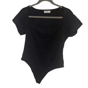 Babaton Black Square Neck Short Sleeve Bodysuit XL Made in Vietnam